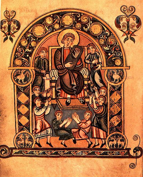 David wth Musicians ca. 750 Vespasian Psalter London  British Library Cotton Vespasian A I